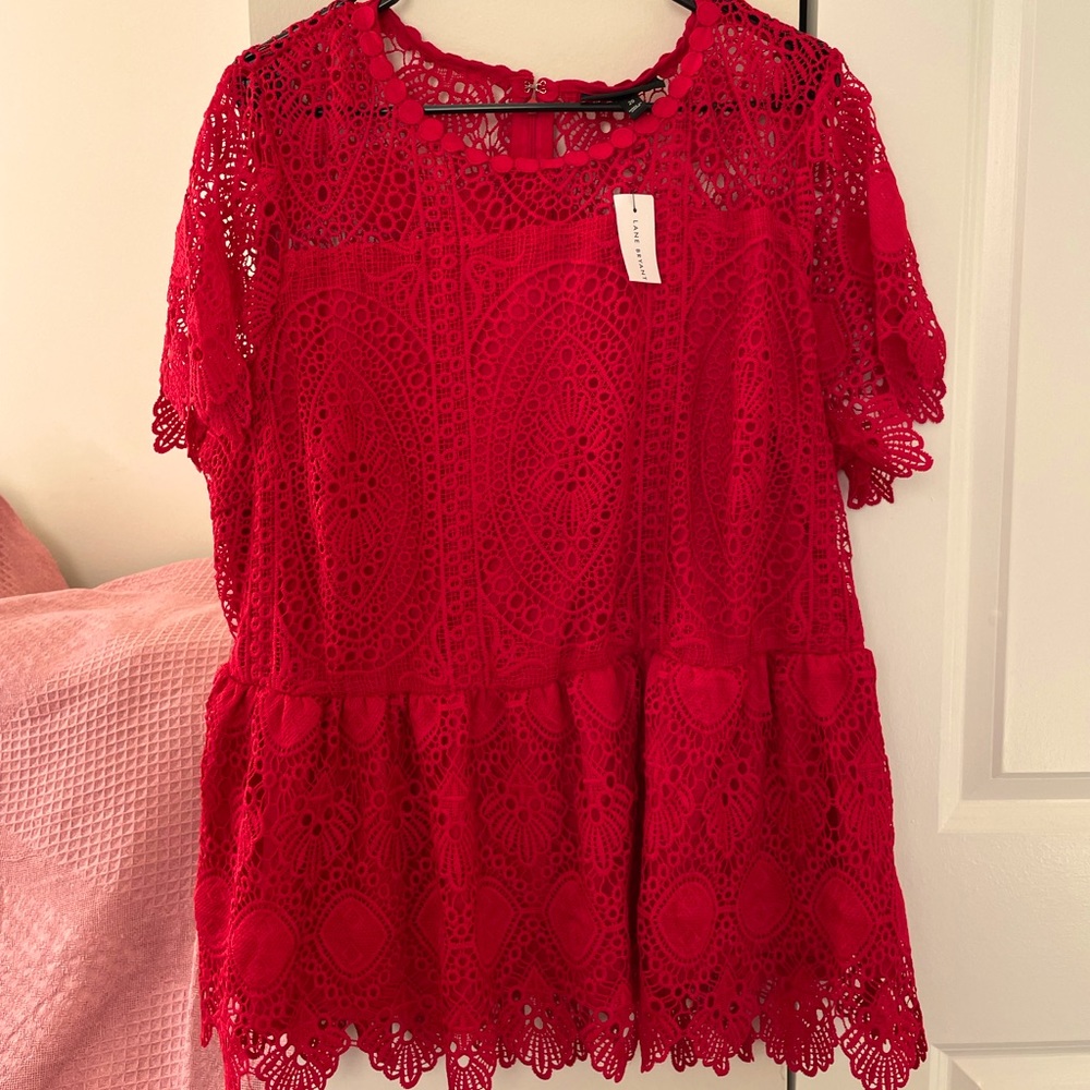 Lane Bryant red lace peplum blouse, size 20 with tag